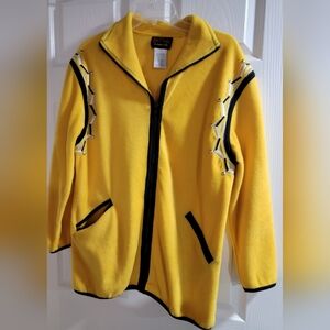 Bright yellow fleece jacket by Bob Mackie. Full Zip- Size Small